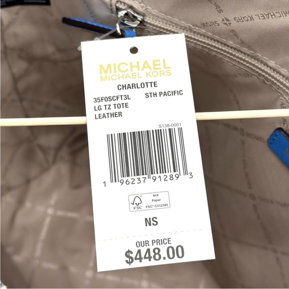 Michael Kors Large Charlotte Tote Bag Blue/Silver - Picture 11 of 11